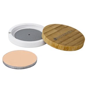 Eco-Friendly Blush Compact Case – Empty Ceramic Container with Bamboo Lid