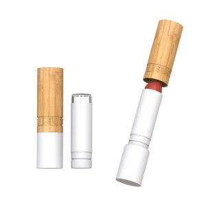 Refillable empty bamboo lipstick case with engraved logo
