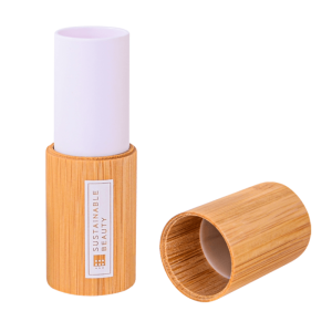 Refillable empty foundation tube made from sustainable bamboo — 96mm height, 31mm diameter, eco-friendly beauty packaging