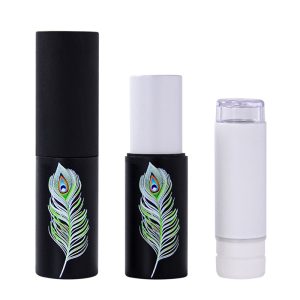 Black silk-print natural bamboo empty lip balm tube with PETG refillable inner core. 3.5g capacity, patented design, for lip balm, lipstick, or solid balm packaging.