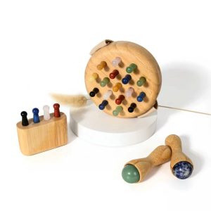 Bamboo frame jade massage tools set – eco-friendly facial roller for face, eyes, and head