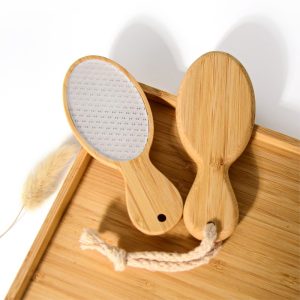 Bamboo nano foot file – handheld foot scrubber with nano glass surface and hanging loop, eco-friendly and biodegradable