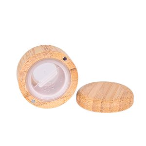 Mini bamboo refillable loose powder container with PP inner cup and magnetic closure