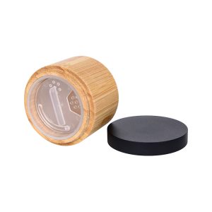 Eco-friendly bamboo loose powder jar with black screw cap and removable PP inner