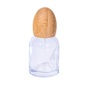 Empty glass perfume bottle with bamboo cap and spray atomizer – eco-friendly refillable fragrance packaging