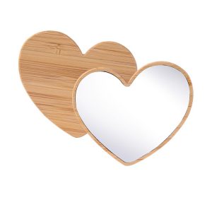 heart shape bamboo compact mirror – romantic ultra-thin eco-friendly travel makeup mirror with custom logo