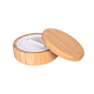 Round 18g bamboo loose powder container with magnetic closure and removable refillable PP inner cup