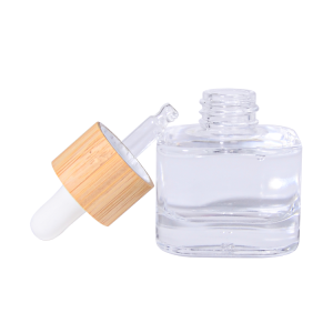 Empty square low glass dropper bottles with bamboo cap – eco friendly essential oil container