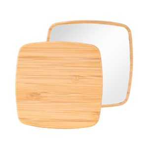squircle bamboo compact mirror – soft-edge round square design, eco-friendly travel makeup mirror with custom logo