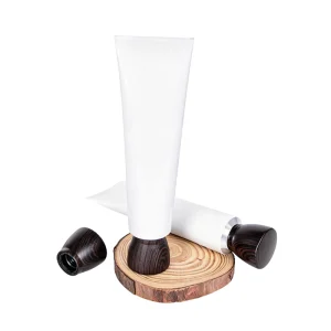 Empty alu facial cleanser soft tube with wood cap – eco friendly cosmetic packaging