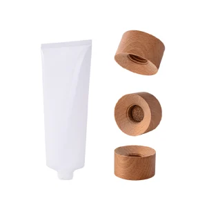 Empty PE facial cleanser soft tube with beech wood cap